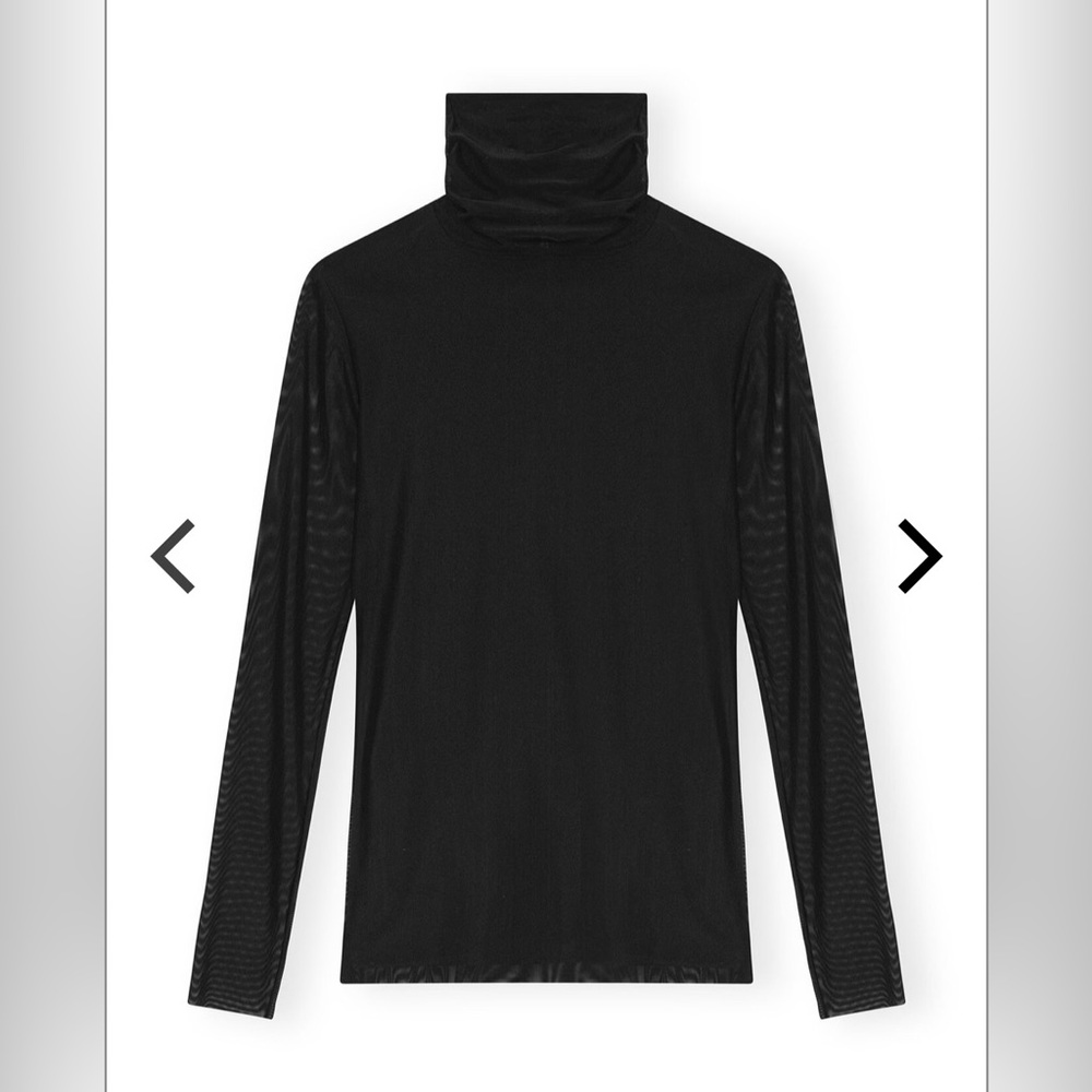 Ganni Black Mesh Long Sleeve Roll Neck Blouse